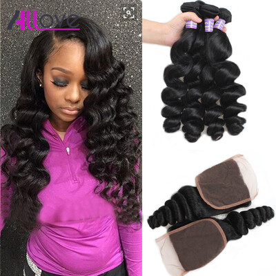 

7A Brazilian Loose Wave With Closure Unprocessed Virgin Human Hair 3 Bundles Brazilian Virgin Hair Loose Wave With Closure