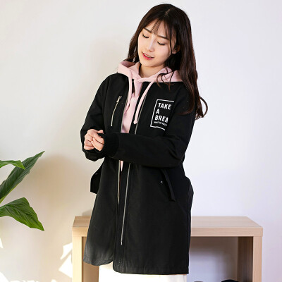 

Intercrew South Korea 2017 spring windbreaker women long section printed thin jacket fashion casual baseball service ITR1UJ51A black 90