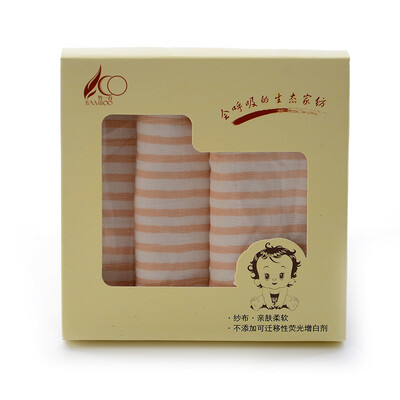 

Bamboo 100 square cotton double towel gauze handkerchief saliva towel infant&child child towel orange striped three boxed