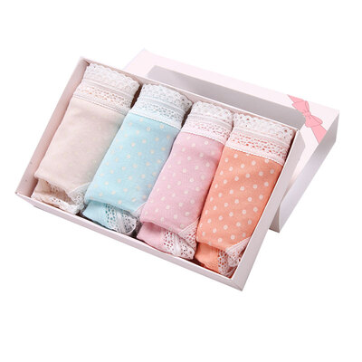 

City ladies ladies underwear sexy lace edge low waist cute candy color briefs 4 pieces 090153 skin blue pink pink M