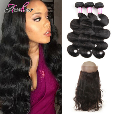 

360 Lace Frontal Closure With Bundles Aushow Virgin Malaysian 360 Lace Frontal Body Wave Weave Human Hair Bundle Wavy