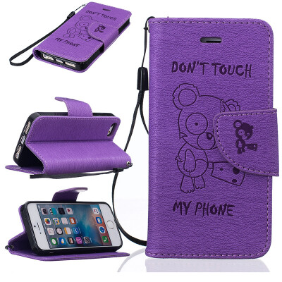 

Purple Bear Style Embossing Classic Flip Cover with Stand Function and Credit Card Slot for IPHONE 5/5S/5SE