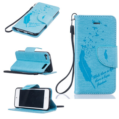 

Light blue Feathers and birds Style Embossing Classic Flip Cover with Stand Function and Credit Card Slot for IPHONE Touch 5/6