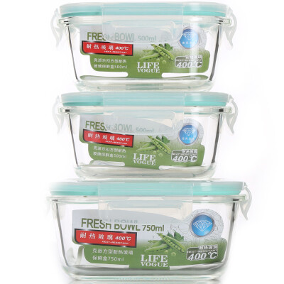 

【Jingdong Supermarket】 Ke Ruisuo heat-resistant glass crisper NC-8515 grams of square-style lunch box microwave oven lunch box set three