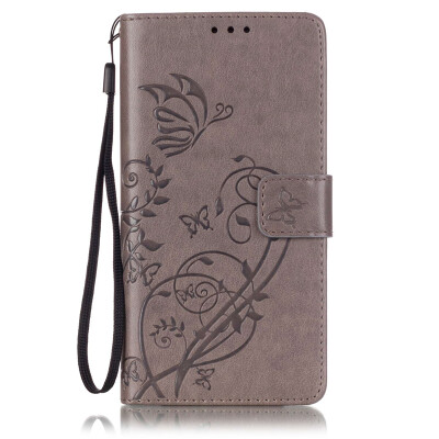 

Gray Flower Design PU Leather Flip Cover Wallet Card Holder Case for HUAWEI P9lite