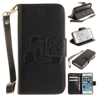 

Черный Panda Стиль Тиснение Классический откидная крышка с подставкой Функция и слот кредитной карты для IPHONE 5/5S/5SE