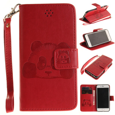 

Red Panda Style Embossing Classic Flip Cover with Stand Function and Credit Card Slot for IPHONE 7