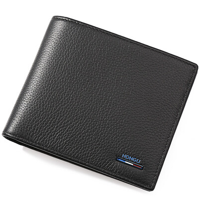 

HONGU Men's Cow Leather Short Bifold Wallet