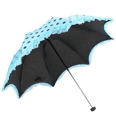 

Heaven umbrella UPF50 black silk silk black dotted double lace lace three fold mushroom sunny umbrella sun umbrella light blue 30046ELCJ