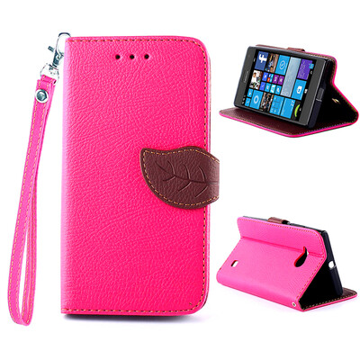 

Pink Design PU Leather Flip Cover Wallet Card Holder Case for Nokia Lumia 730