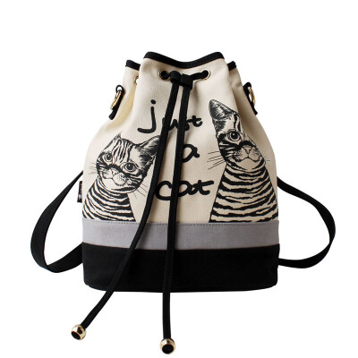 

Flower princess two cat shoulder Messenger feet shoulders wave canvas bag interesting original bucket bag 1512B001 beige