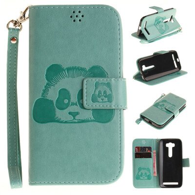 

Green Panda Style Embossing Classic Flip Cover with Stand Function and Credit Card Slot for ASUS ZenFone 2 Laser ZE500KL