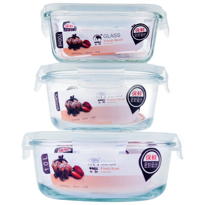 

Jingdong Supermarket] Golden Bear heat-resistant glass crisper lunch box microwave oven bowl sealed pot lunch box three sets (1000ml +580ml + 550ml) JF812