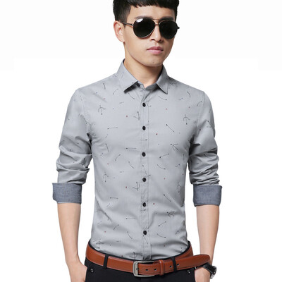 

Рубашка с длинными рукавами мужская корейская Slim Casual с длинными рукавами 6692 Grey 2XL