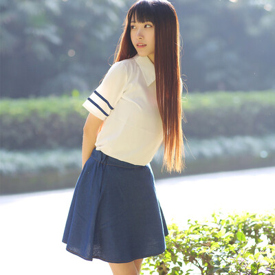 

Charm of the wind sexy underwear uniform temptation blue and white denim skirt pure type