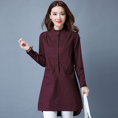 

JIANZHI JIANZHI 2017 Autumn Cotton Dresses Sen Department of loose large size cotton semi-high collar ladies temperament long sleeve dress B8501 purple red
