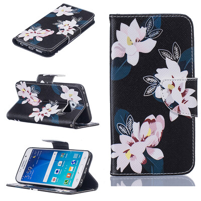 

Black lily Design PU Leather Flip Cover Wallet Card Holder Case for SAMSUNG GALAXY S6 Edge