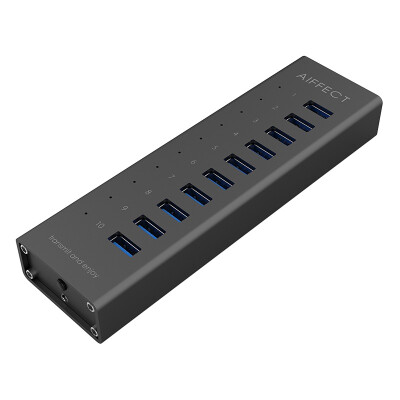 

AIFFECT XB103A1-B10C 10-портовый USB3.0 HUB ступица алюминиевый сплав 12V2A BC1.2 зарядное устройство черный