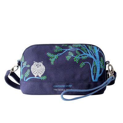 

Flowers princess owl germination original design printing messenger hand shoulder canvas shell package 1511SX001 blue
