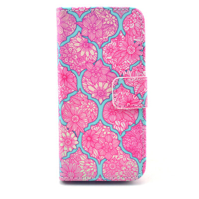 

Pink Flower Design PU Leather Flip Cover Wallet Card Holder Case for IPHONE 5