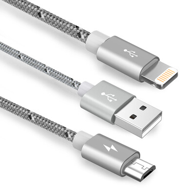 

Green giant llano Apple data line Andrews Micro data cable mobile phone charging data line one sub-two rechargeable cable can be charged 1 meter deep gray