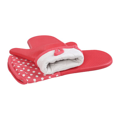 

Kitchen oven silicone gloves microwave insulation gloves thickening high temperature 2 installed dot red
