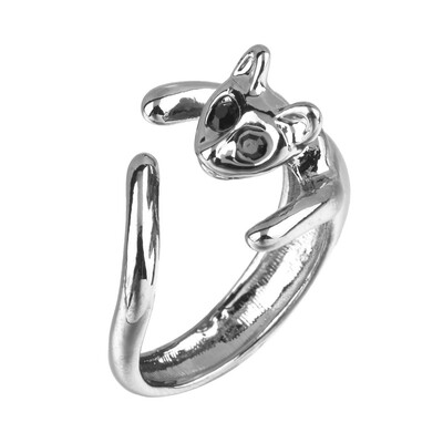 

Fashion Jewelry Womens Cool Silver Plated Kitten Cat Ring With Crystal Eyes