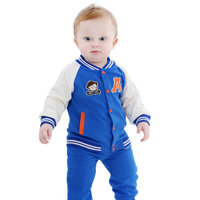 

TINSINO) children's suits boys and girls baseball clothes spring sweater knit cardigan set letters baseball bear THY0185263 blue green 100