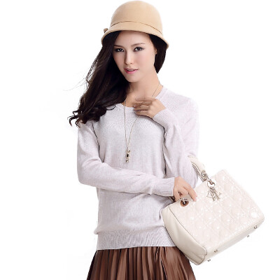 

MAZOE simple multi-color short paragraph round neck collar knitted baskets sweater M3028 beige L