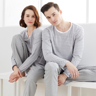 

Small nurse pajamas home service men&women cotton round neck stripes couple pajamas home service suit XXT005 comfortable breathable male - gray strip XXL 180110