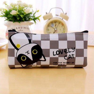 

Color Plaid Cute Cat Pencil Pen Case Cosmetic Pouch Coins Case Pocket Holder Makeup Bag 550308