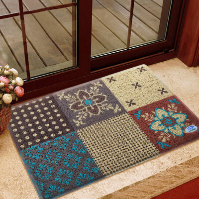 

LIDIMEI) color square doormat light beige background blue main color waterproof black 40 * 60cm