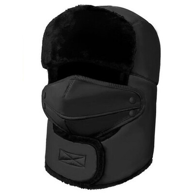 

Bai Shangyi special men&women Lei Feng hat plus velvet thick winter windproof cotton cap outdoor winter hat with mask neck LFM001 black
