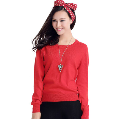 

MAZOE simple multi - color short paragraph round neck collar knitted bottom sweater M3028 red XXL