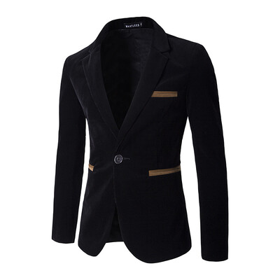 

Men Corduroy Blazer Solid Color One Button Suit Jacket