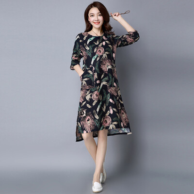 

2016 New Arrival Women Dress Fashion Chinese Style Print Autumn Dress Pockets Elegant Cheap Women Cloth