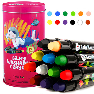 

JoanMiro Children Washable Rotating Silky Crayon Designer Memorial 12 Color Tin Box JM08619