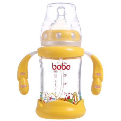 

Bobo gold color series glass bottle wide caliber straw with handle 160ml yellow ILP549-Y