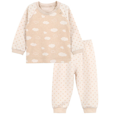 

Xin Song baby jacquard color cotton home clothing suit newborn spring&autumn color cotton underwear jacket pants suit shallow card its wave point clouds C276D73
