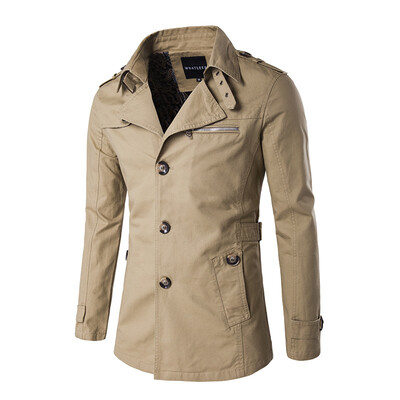 

Winter Men Single Breasted Coat Water Washing Badge Zipper Lapel Windbreaker