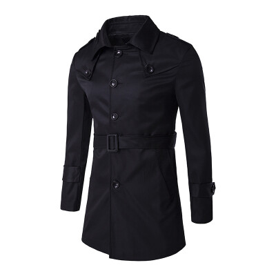 

Men Windbreaker Single-breasted Design Belt Long Lapel Coat