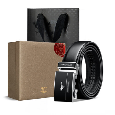 

Seven wolves SEPTWOLVES belt gift box wallet mens belt fashion simple suit L9427-8 black black