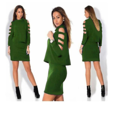 

Women Fashion Dress Pile heap Hollow sleeves Dress Sexy 2pcs Suit Dress