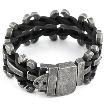 

2016 New Genuine leather bracelet men stainless steel Bracelet Motorcycle Mens Chain Link Bracelet