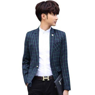 

(MSEK) XZ6457 suit men Korean version of the Slim lattice leisure will be green jacket green XXXL
