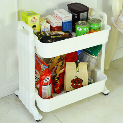

Bao You Ni Storage Shelf Kitchen Shelf Floor Two-layer Movable Finishing Frame Storage Shelf Vegetable Shelf Kitchenware DQ1518