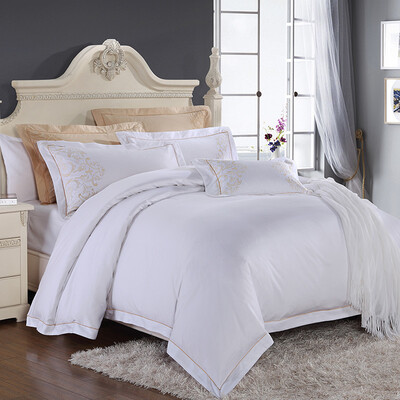 

Kansasin canasin kits home five-star hotel simple autumn&winter bedding satin plain 60 cotton four sets of 18 meters bed white 220cm 240cm