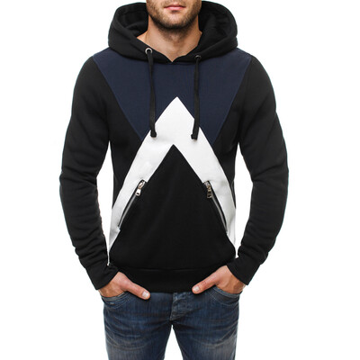 

New Mens Hoodies Sweatshirt Color Splicing Pullover Hoodies with Hat for men