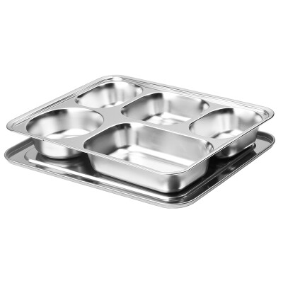 

【Jingdong Supermarket】 Golden Key (GOLDEN KEY) 304 stainless steel fast-food plate thickening grid adult full steel lunch box lunch box five grid cover GK-510KC