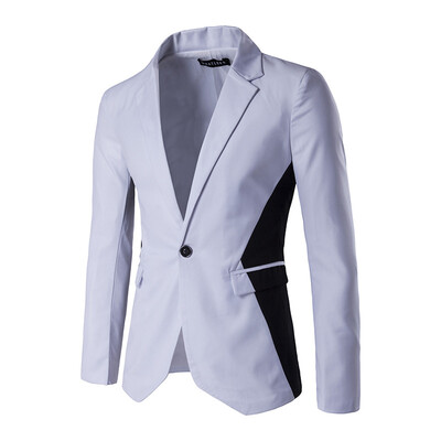 

Men Blazer Black&White Color Splicing with a Buckle Suit Jacket Coat